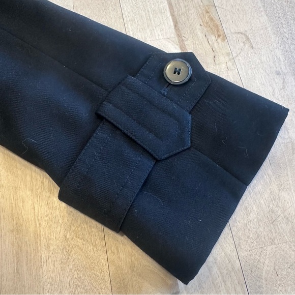 Vintage Gallery Petite Womens Belted Trench Coat Lined Black Size 4 Button Up - Picture 4 of 9